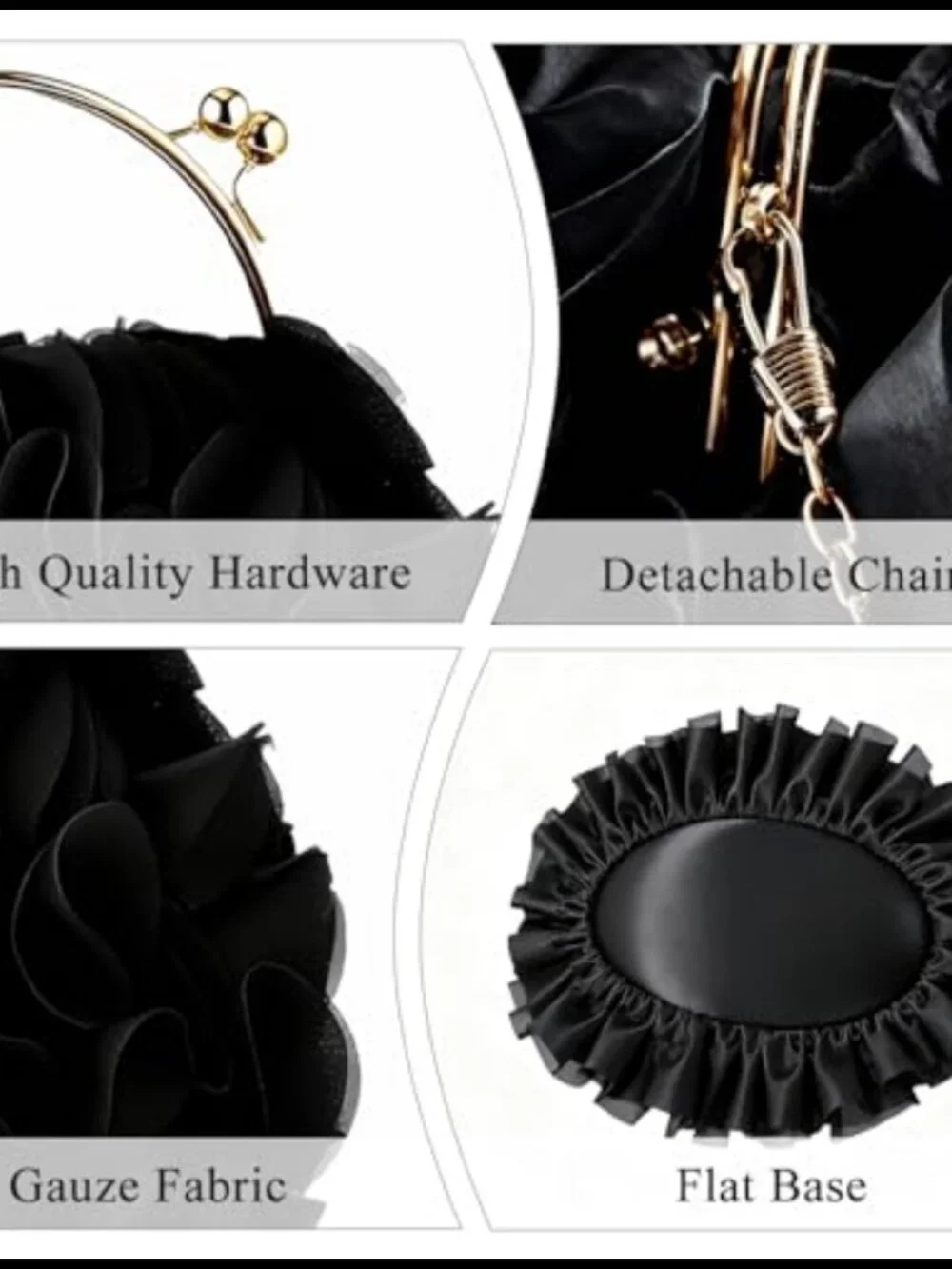 Satin Floral Evening Clutch with Chain Detachable Strap Wedding Party Purse